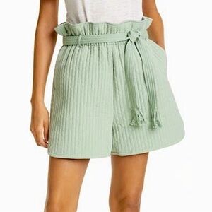 NWT SAMSOE SAMSOE Ember Quilted Paper Bag Short in Vineyard Green, Size Medium